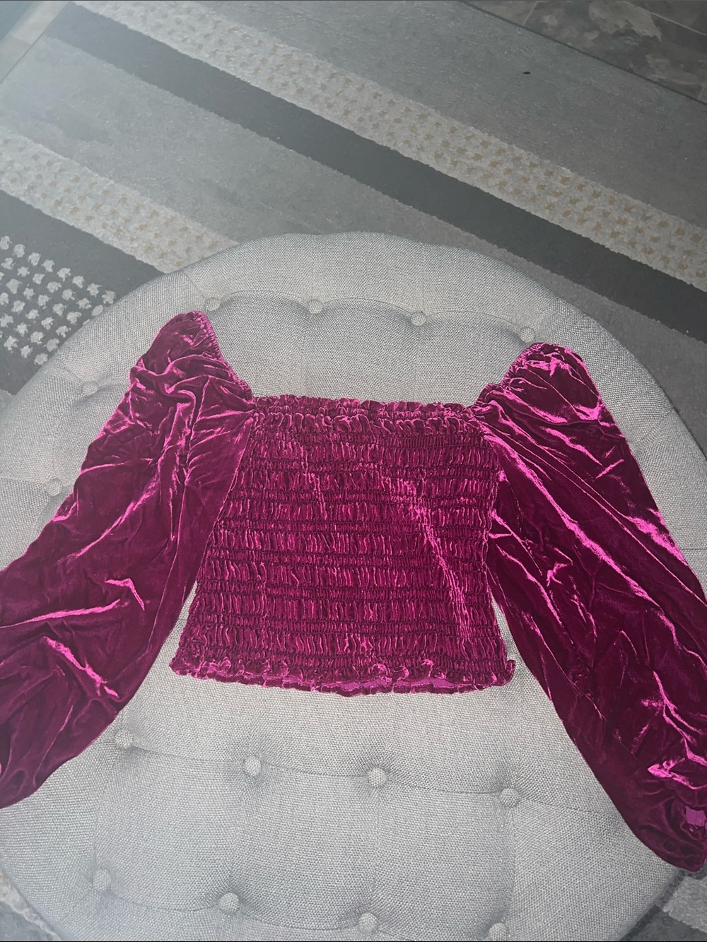 Anthropologie Velvet Smocked Crop Top in Magenta
